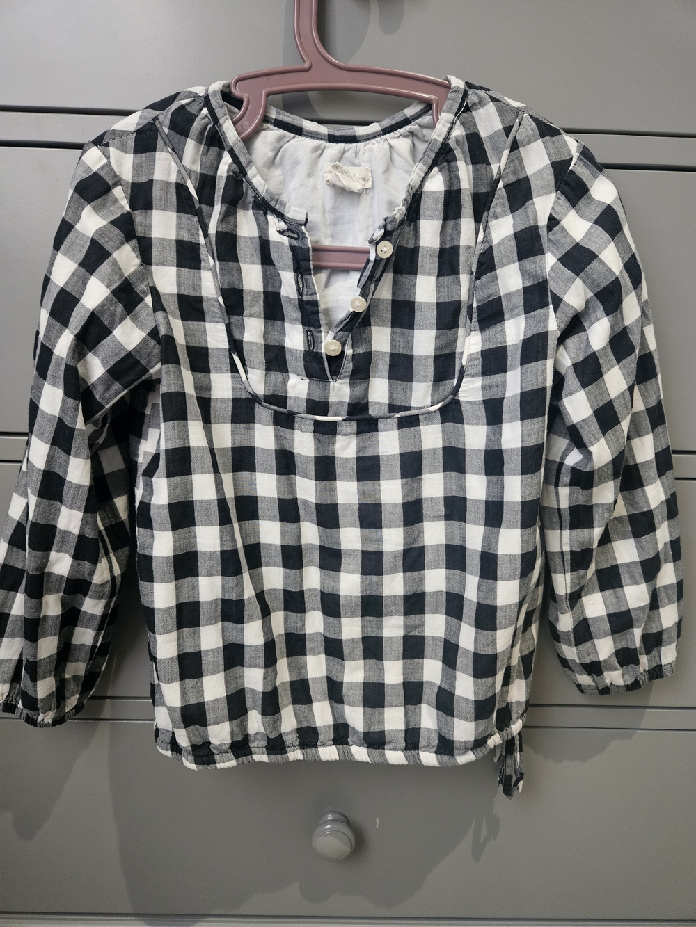 Girls' Black & White Gingham Pullover Top - Olive Juice Brand